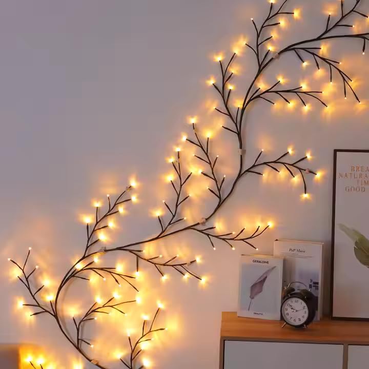 One94Store 185CM LED Willow Vine String Lights | 96 Warm White LEDs, USB Powered | Decorative Wall Light with 8 Modes & Remote for Bedroom, Living Room & Festive Decoration - Image 3
