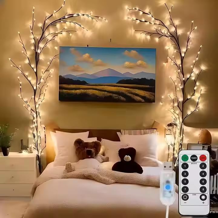 One94Store 185CM LED Willow Vine String Lights | 96 Warm White LEDs, USB Powered | Decorative Wall Light with 8 Modes & Remote for Bedroom, Living Room & Festive Decoration - Image 4