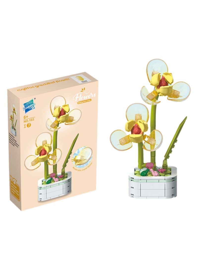Educational Assembly Toys, Potted Plant Theme Building Block Toys, Creative Gift Desktop Ornaments Suitable For Children And Adults, Boys And Girls Over 3 Years Old(Songmeilan crystal flower pot 134pcs) - Image 1