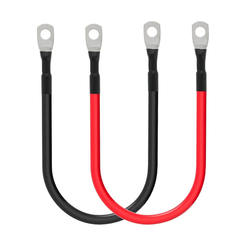 كابل بطارية 8 AWG مع أطراف 5/16 بوصة من كلا الطرفين، بطول 2 قدم، مجموعة مكونة من 4 قطع، أسلاك حمراء وسوداء للقوارب والسيارات والمركبات الترفيهية. - Image 1