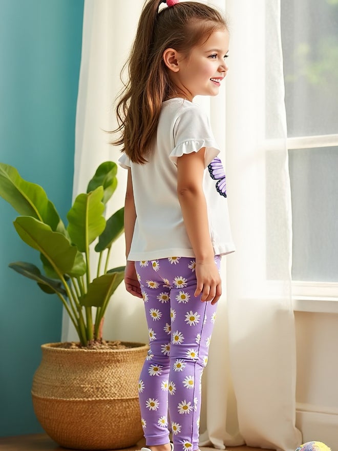 Take Two Kids 2pcs Purple Floral Printed T-Shirt and Leggings