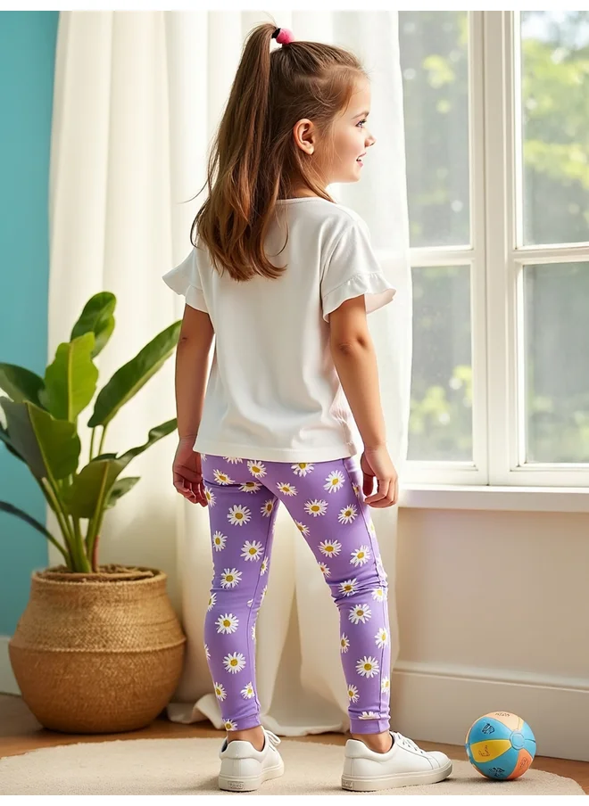 تايك تو Take Two Kids 2pcs Purple Floral Printed T-Shirt and Leggings