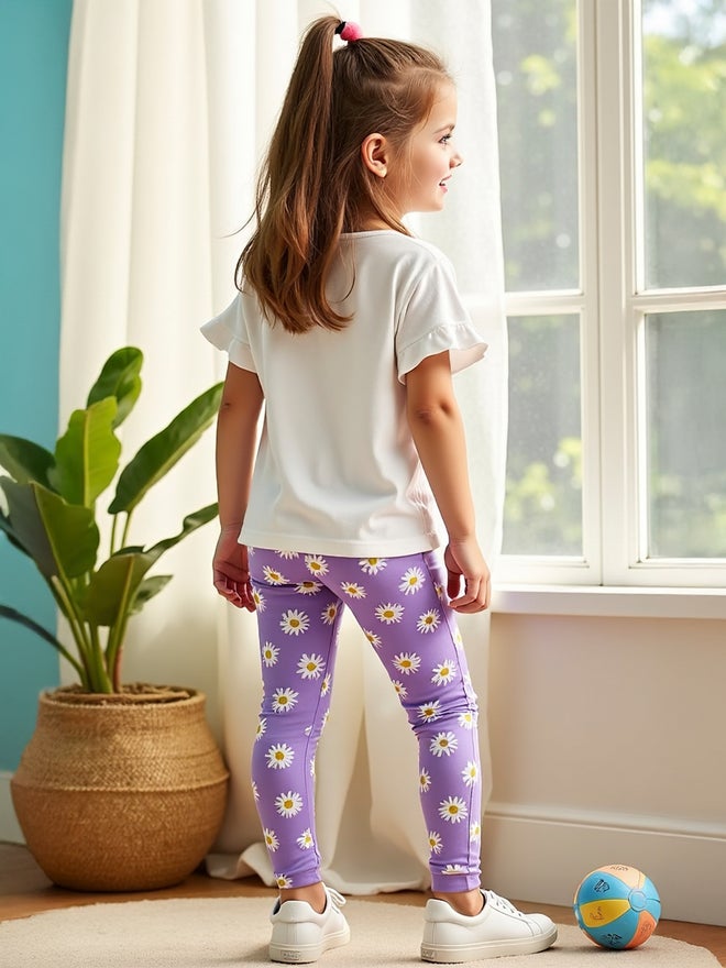 Take Two Kids 2pcs Purple Floral Printed T-Shirt and Leggings