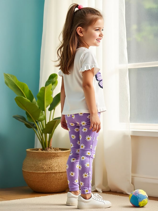 Take Two Kids 2pcs Purple Floral Printed T-Shirt and Leggings