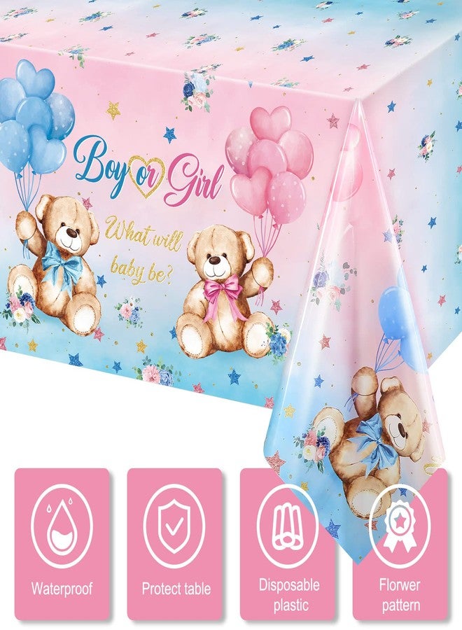 Capoda 3 Pcs Bear Baby Shower Tablecloths Gender Reveal Table Covers Rectangle Plastic Bear Table Cloths for Baby Shower Gender Reveal Party Decorations - Image 3