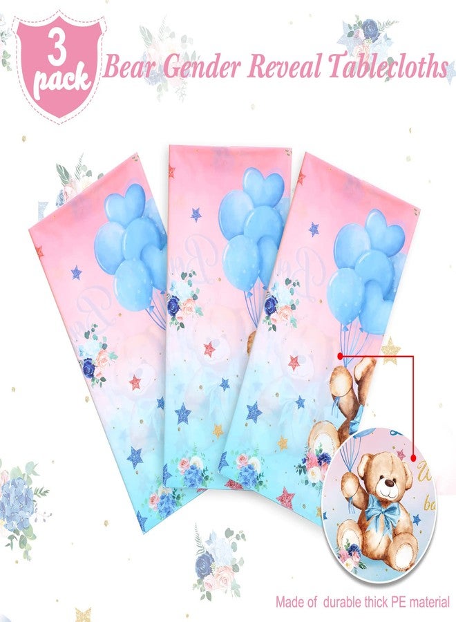 Capoda 3 Pcs Bear Baby Shower Tablecloths Gender Reveal Table Covers Rectangle Plastic Bear Table Cloths for Baby Shower Gender Reveal Party Decorations - Image 4