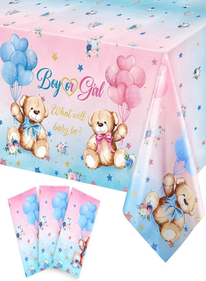 Capoda 3 Pcs Bear Baby Shower Tablecloths Gender Reveal Table Covers Rectangle Plastic Bear Table Cloths for Baby Shower Gender Reveal Party Decorations - Image 1