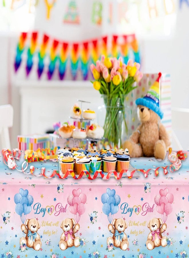 Capoda 3 Pcs Bear Baby Shower Tablecloths Gender Reveal Table Covers Rectangle Plastic Bear Table Cloths for Baby Shower Gender Reveal Party Decorations - Image 5