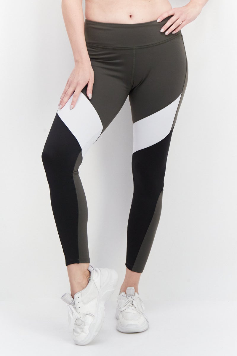 Reebok Women Sportswear Fit Colorblock Training Tights, Olive Combo - Image 1