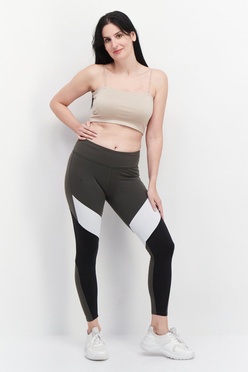 Reebok Women Sportswear Fit Colorblock Training Tights, Olive Combo - Image 2