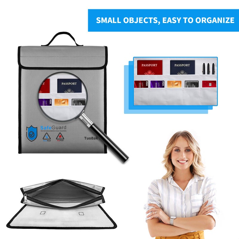 TuoBak's Fireproof Waterproof Document Bag with Zipper,Heat Insulated Upgraded Fireproof Document Bag 15.8â€x 12.6â€Ã—2.5â€ for Important Document Storage Organizer for Valuables, Legal Documents Safe - Image 4