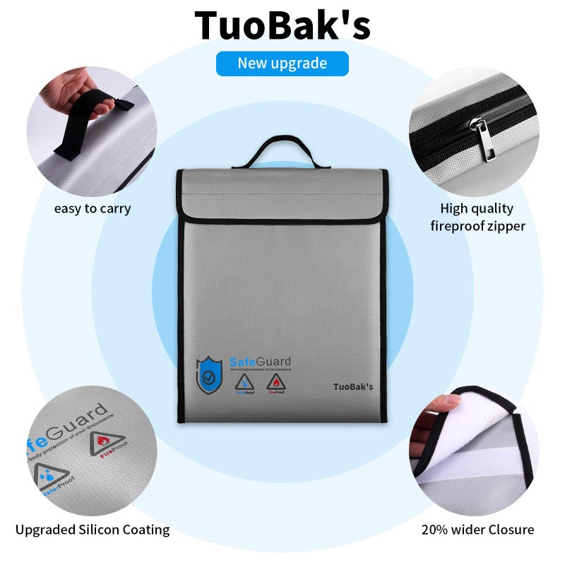 TuoBak's Fireproof Waterproof Document Bag with Zipper,Heat Insulated Upgraded Fireproof Document Bag 15.8â€x 12.6â€Ã—2.5â€ for Important Document Storage Organizer for Valuables, Legal Documents Safe - Image 5