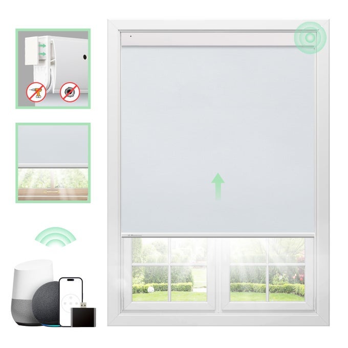 MOTORIZED BLINDS WITH REMOTE BLACKOUT NO DRILL CORDLESS SMART ROLLER SHADES AUTOMATIC BLINDS FOR WINDOWS WHITE32 W X 72 H