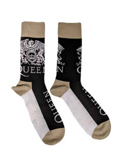 Queen Unisex Ankle Socks featuring the 'Crest & Logo' design motif. Officially Licensed Merchandise. EU 40-45. Quality Comfortable Fabric Socks available in a black colourway.