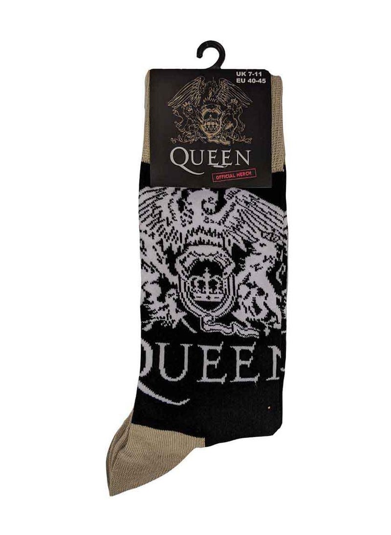 Queen - Queen Unisex Ankle Socks featuring the 'Crest & Logo' design motif. Officially Licensed Merchandise. EU 40-45. Quality Comfortable Fabric Socks available in a black colourway. - Image 1