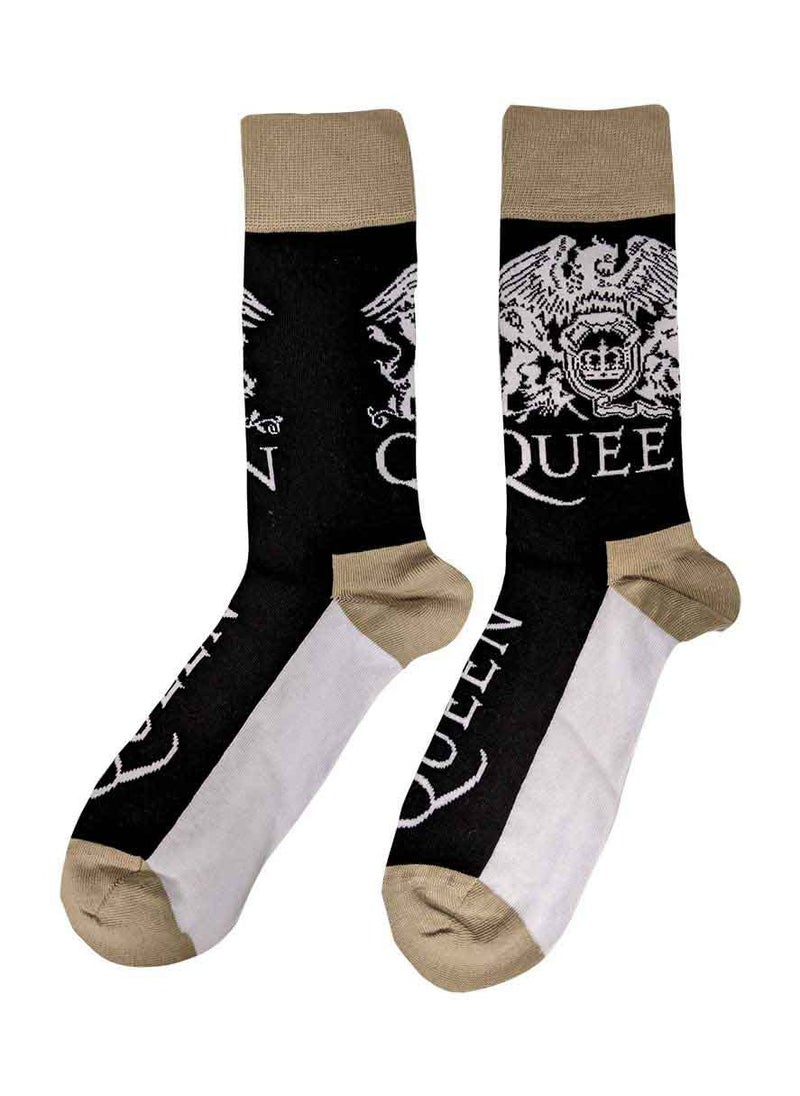 Queen - Queen Unisex Ankle Socks featuring the 'Crest & Logo' design motif. Officially Licensed Merchandise. EU 40-45. Quality Comfortable Fabric Socks available in a black colourway. - Image 1