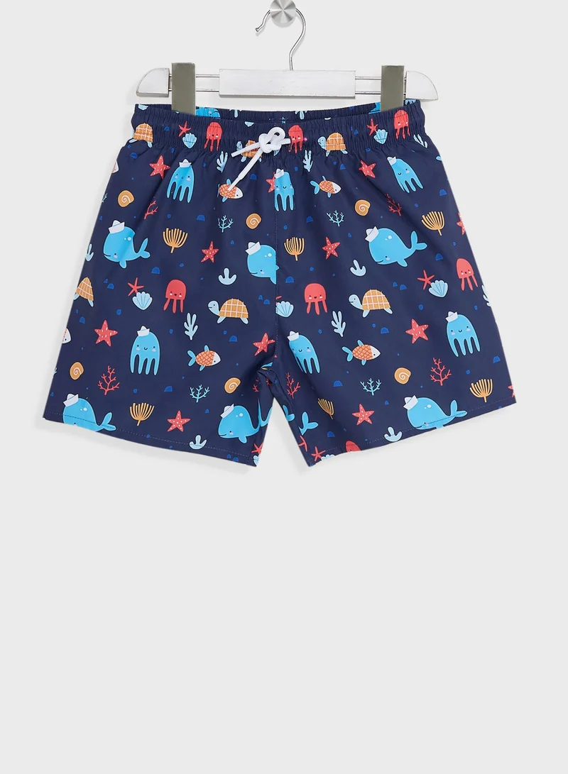 JUNE Kids Sea Animal Print Swim Shorts