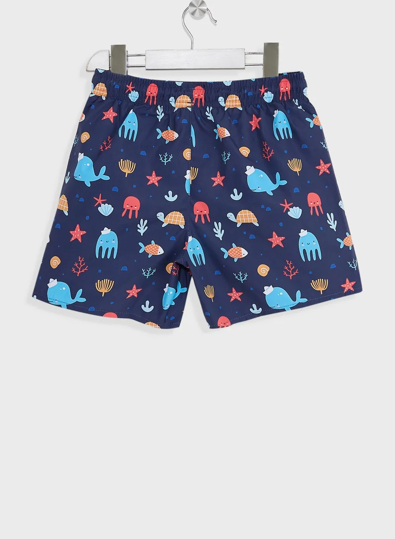 JUNE Kids Sea Animal Print Swim Shorts