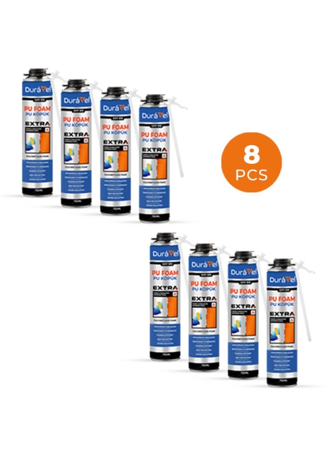 درافل مادة مانعة للتسرب من رغوة البولي يوريثان دورافيل، رغوة بولي يوريثان فائقة القوة، درجة احترافية، للحشو والعزل، 750 مل (عبوة من 8 قطع) - Image 2