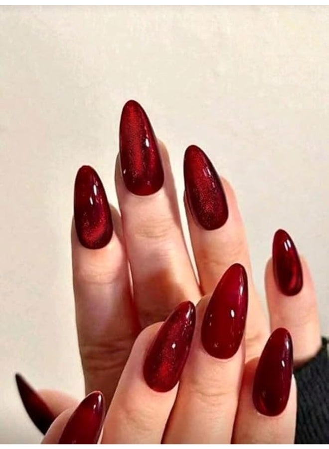 SHEIN Short burgundy Retro Nails with magnetic effect , Elegant Design Nail Art Accessories For Women Daily Wear