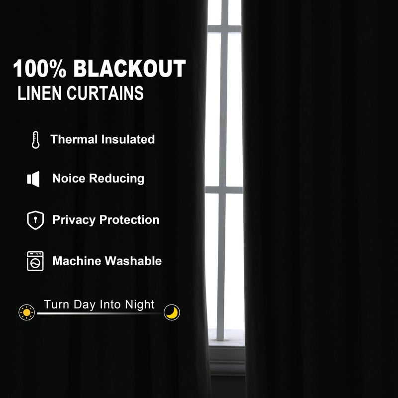 Joywell 100% Blackout Linen Curtains 84 Inch Long for Bedroom Natural Black Out Curtain Back Tab Hook Belt Room Darkening Thermal Insulated Drapes for Living Room Window Cream Ivory 2 Panel,52 x 84 - Image 3