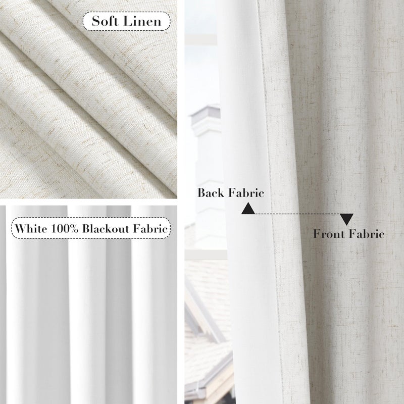Joywell 100% Blackout Linen Curtains 84 Inch Long for Bedroom Natural Black Out Curtain Back Tab Hook Belt Room Darkening Thermal Insulated Drapes for Living Room Window Cream Ivory 2 Panel,52 x 84 - Image 5