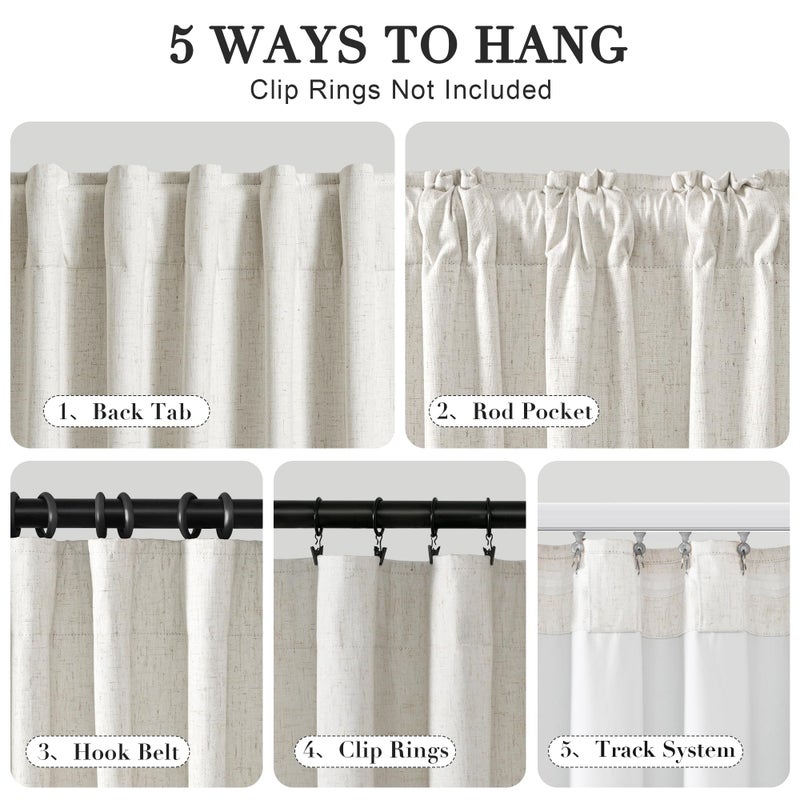 Joywell 100% Blackout Linen Curtains 84 Inch Long for Bedroom Natural Black Out Curtain Back Tab Hook Belt Room Darkening Thermal Insulated Drapes for Living Room Window Cream Ivory 2 Panel,52 x 84 - Image 2