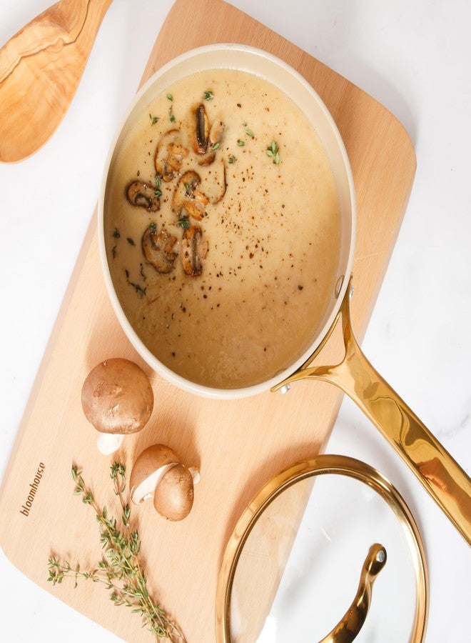 bloomhouse - Oprah's Favorite Things - 3 Quart Heavy Duty Aluminum Premium PFA Free Ceramic Nonstick Saucepan with Lid - Almond Cream w/Gold Handle - Image 5