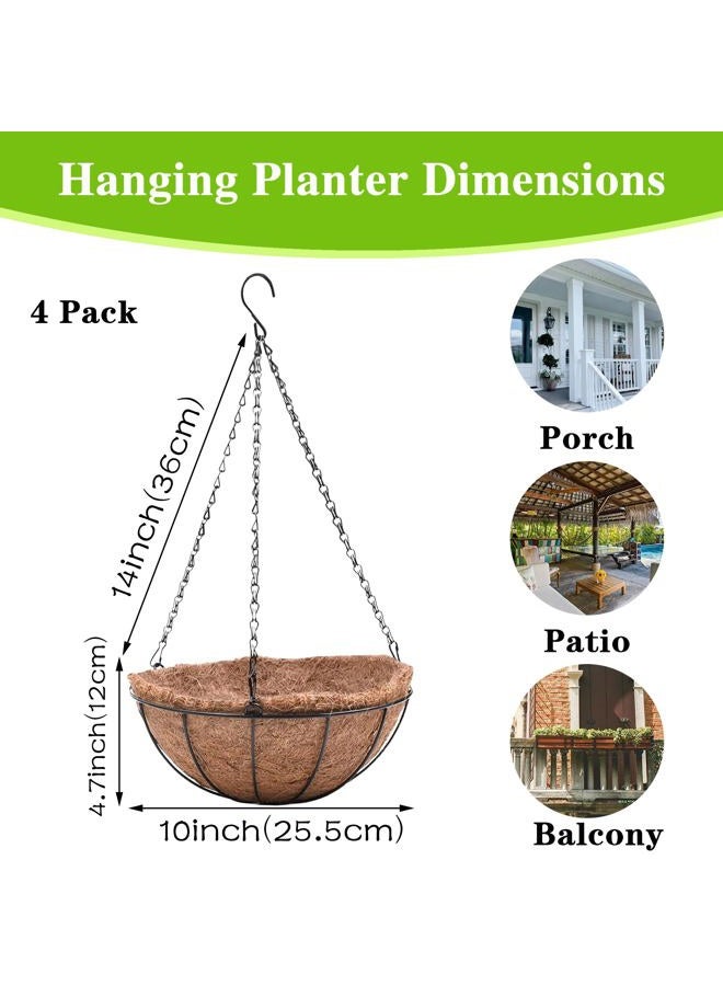EIMQUVW LUCCK Metal Hanging Planters Basket Set of 4 Hanging Flower Pots 10 Inch Chain Round Wire Plant Holder with Coco Coir Liner Garden Watering Hanging Baskets for Patio Garden Outdoor - Image 4