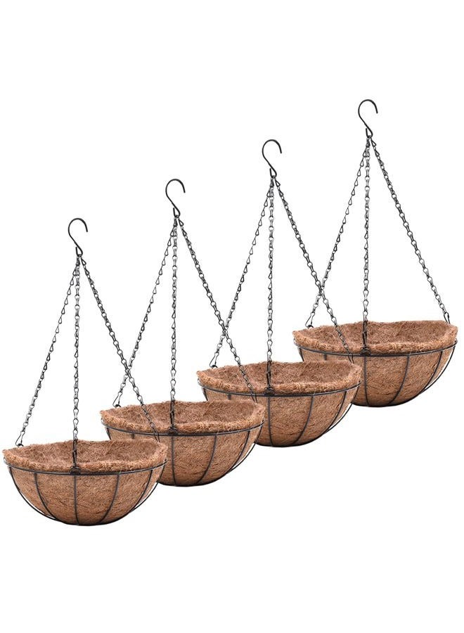 EIMQUVW LUCCK Metal Hanging Planters Basket Set of 4 Hanging Flower Pots 10 Inch Chain Round Wire Plant Holder with Coco Coir Liner Garden Watering Hanging Baskets for Patio Garden Outdoor - Image 1
