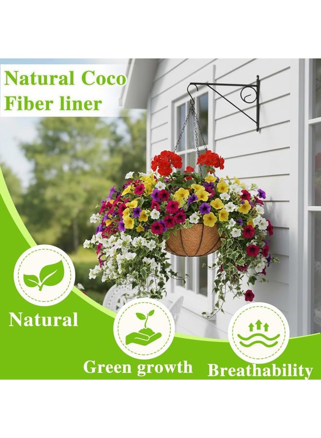 EIMQUVW LUCCK Metal Hanging Planters Basket Set of 4 Hanging Flower Pots 10 Inch Chain Round Wire Plant Holder with Coco Coir Liner Garden Watering Hanging Baskets for Patio Garden Outdoor - Image 2
