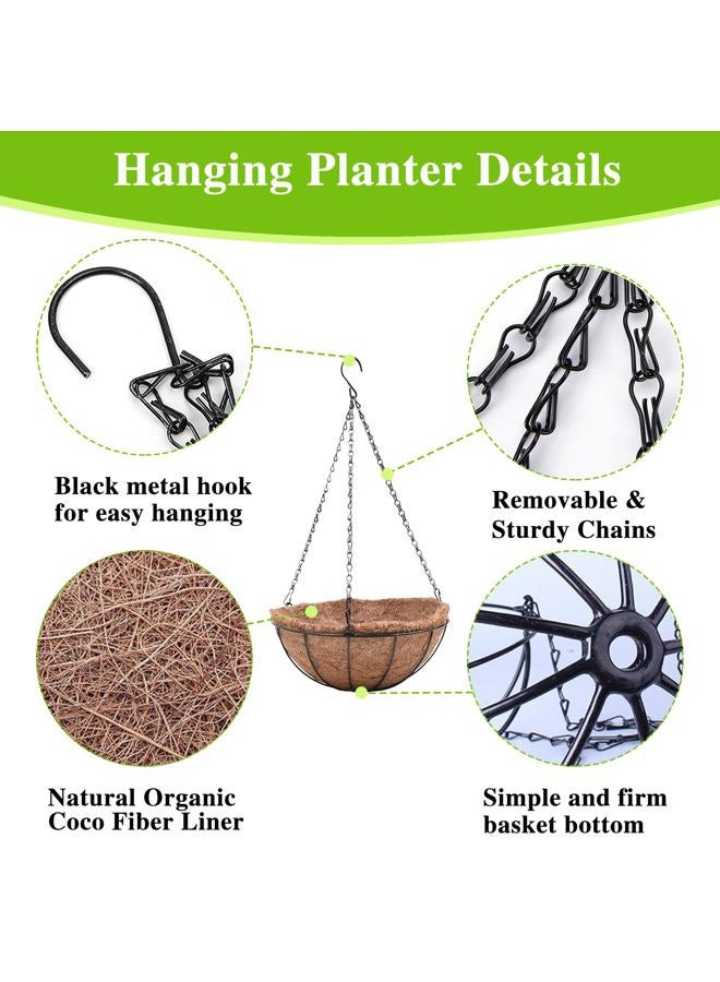 EIMQUVW LUCCK Metal Hanging Planters Basket Set of 4 Hanging Flower Pots 10 Inch Chain Round Wire Plant Holder with Coco Coir Liner Garden Watering Hanging Baskets for Patio Garden Outdoor - Image 5