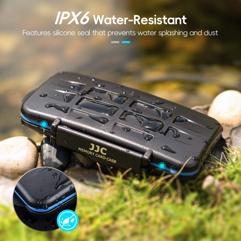 JJC SD Micro SD CF TF Memory Card Case Holder Storage 6 CF & 12 SD & 18 Micro SD Card,Water-Resistant and Shockproof - Image 4