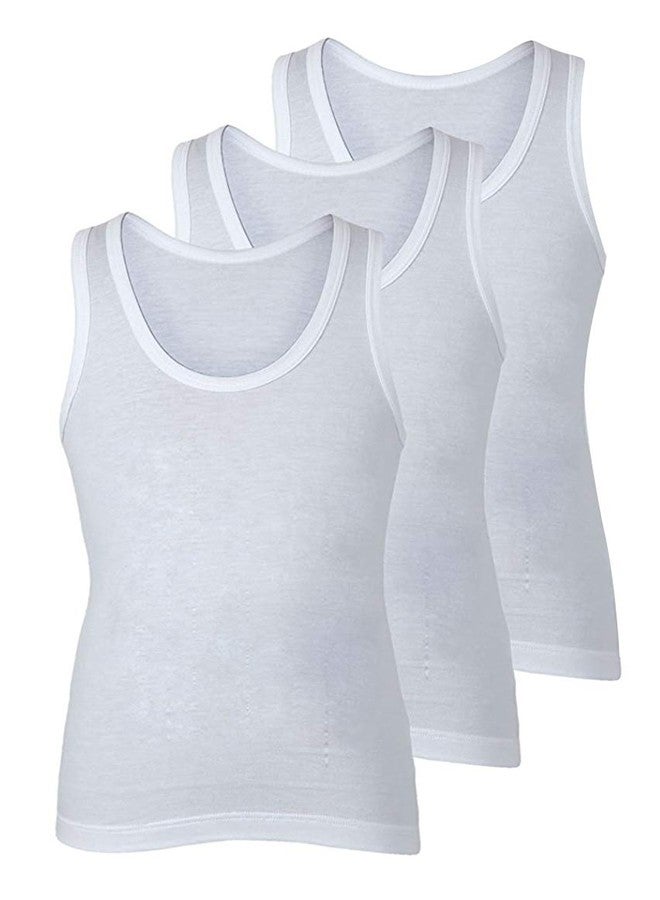 BODYCARE Boy's Cotton Regular Fit Plain Vest 80CMS Vest | Skin Friendly | U- Neck | Lightweight | Sleeveless Design | White Colour | Pack of 3 (7-8 Y) - Image 1