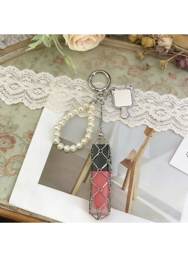 Instagram-style Kitty Mirror Girl Backpack Charm Lipstick Mesh Bag Personality Ring Portable Keychain