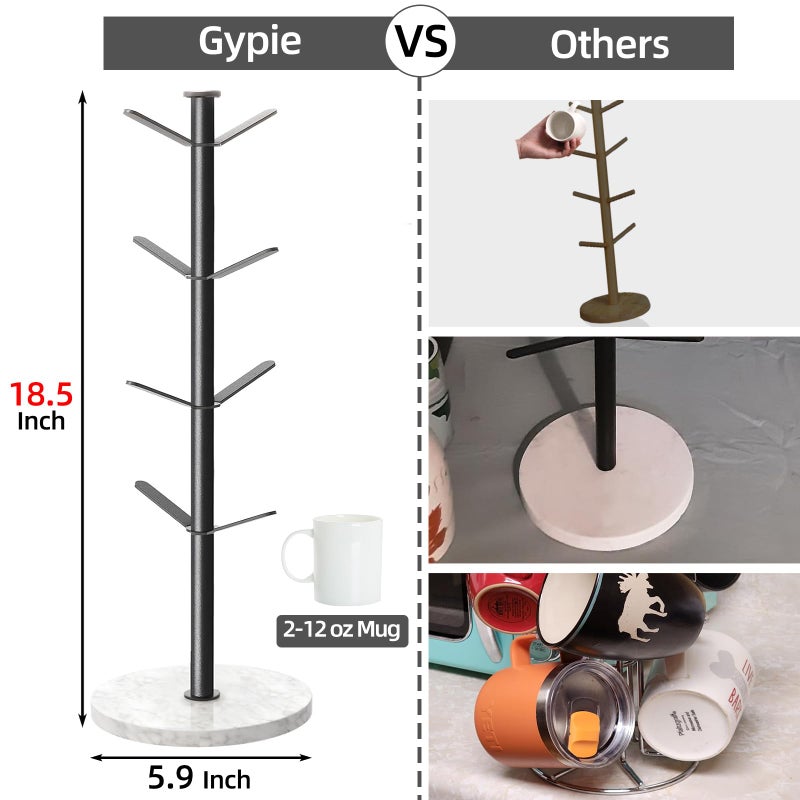 Gypie Marble Mug Holder Tree, 8 Hooks Coffee Cups Stand, New Upgraded Stable Mug Stand for Kitchen Counter Cabinet Cafe Black - Image 3