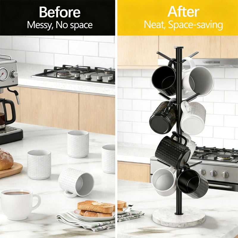 Gypie Marble Mug Holder Tree, 8 Hooks Coffee Cups Stand, New Upgraded Stable Mug Stand for Kitchen Counter Cabinet Cafe Black - Image 5