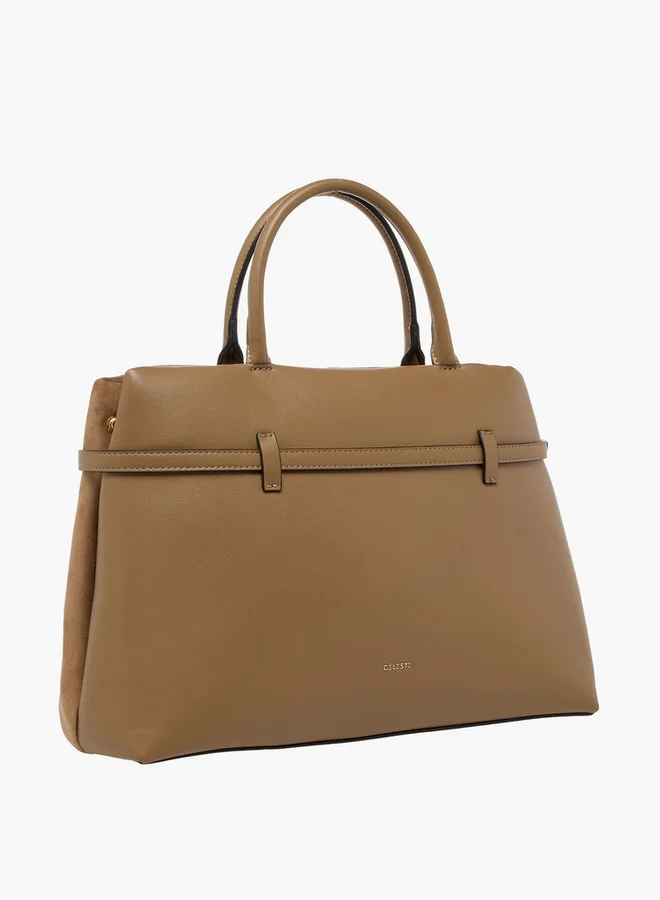 Celeste Solid Tote Bag with Detachable Strap and Button Closure
