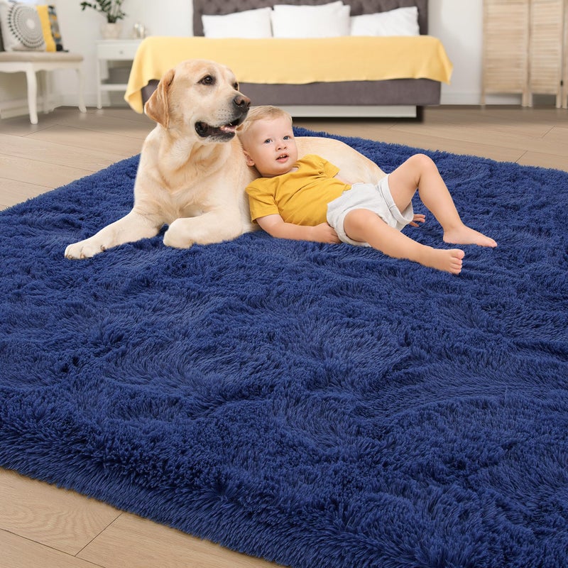 Tepook Super Soft Fluffy Rug for Bedroom, Modern Shaggy Fuzzy Kids Rugs for Living Room, Plush Indoor Nursery Home Decor Dorm Carpet with Non-Slip Bottom, Light Navy, 4 X 6 Feet - Image 4