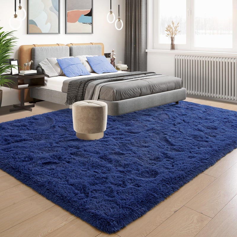 Tepook Super Soft Fluffy Rug for Bedroom, Modern Shaggy Fuzzy Kids Rugs for Living Room, Plush Indoor Nursery Home Decor Dorm Carpet with Non-Slip Bottom, Light Navy, 4 X 6 Feet - Image 2