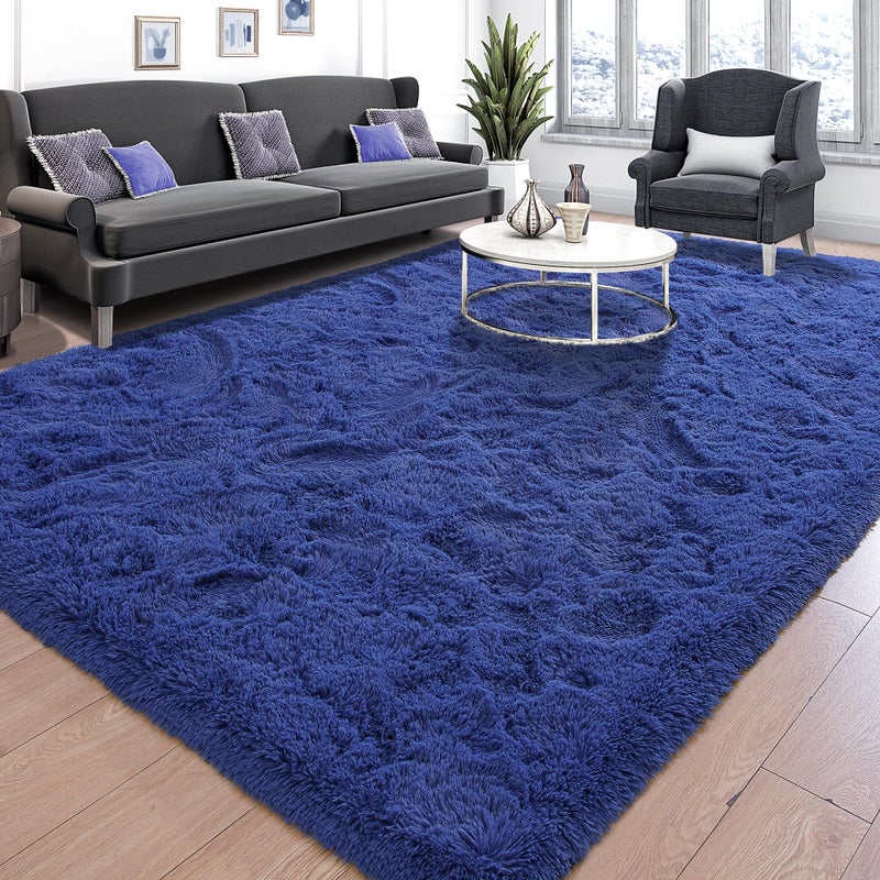 Tepook Super Soft Fluffy Rug for Bedroom, Modern Shaggy Fuzzy Kids Rugs for Living Room, Plush Indoor Nursery Home Decor Dorm Carpet with Non-Slip Bottom, Light Navy, 4 X 6 Feet - Image 1