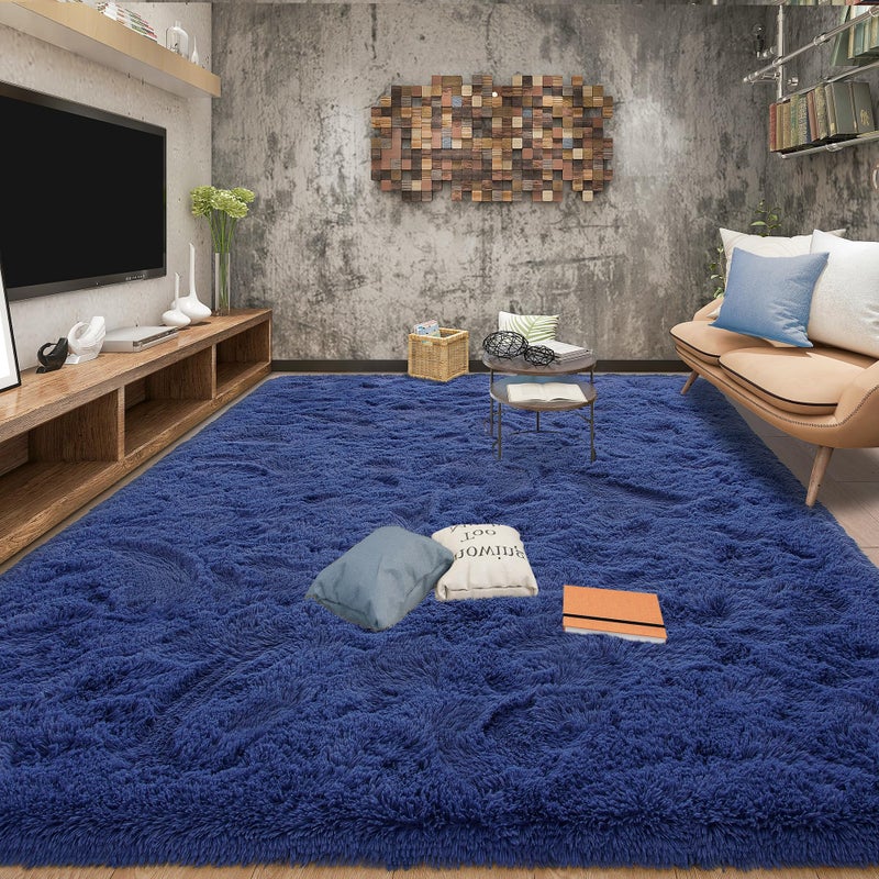 Tepook Super Soft Fluffy Rug for Bedroom, Modern Shaggy Fuzzy Kids Rugs for Living Room, Plush Indoor Nursery Home Decor Dorm Carpet with Non-Slip Bottom, Light Navy, 4 X 6 Feet - Image 3