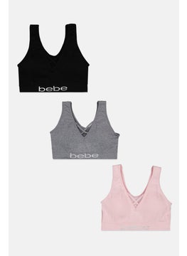 bebe Women 3Pcs Seamless Padded Bralette, Grey  - Image 1