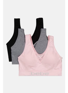 bebe Women 3Pcs Seamless Padded Bralette, Grey  - Image 2