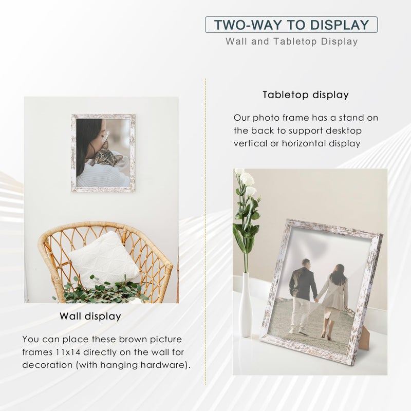 Fisnish 11x14 Picture Frame, for Tabletop Display, Horizontal or Vertical Wall Mounting, Distressed White - Image 5