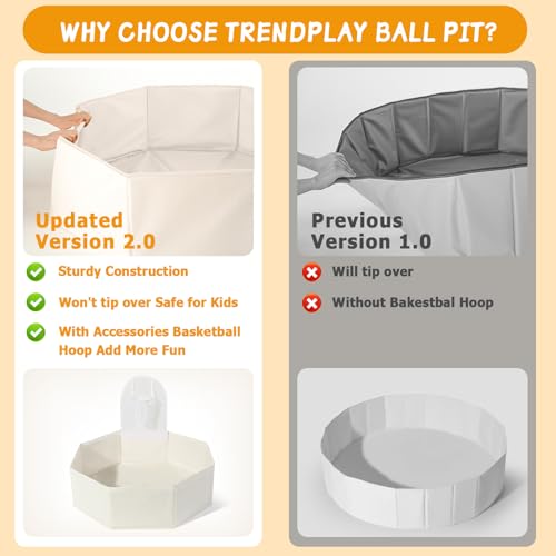 TRENDPLAY Foldable Ball Pits for Kids and Pets - Versatile Toddler Pool and Cat Ball Pit with Basketball Hoop - Perfectly for Girls Boys Indoor Outdoor- Easy to Assemble and Storage(Balls Not Include) Beige - Image 5