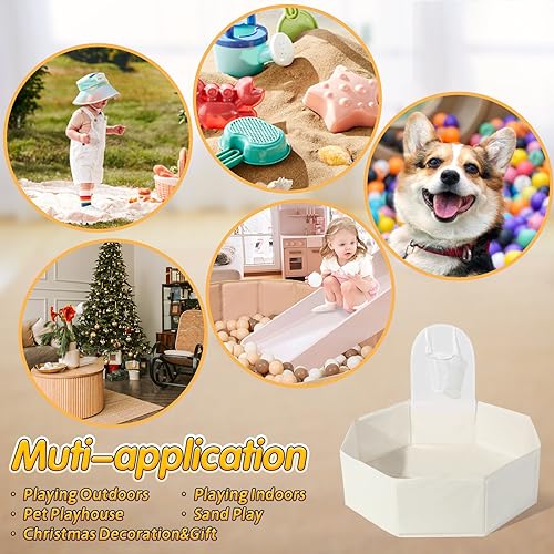 TRENDPLAY Foldable Ball Pits for Kids and Pets - Versatile Toddler Pool and Cat Ball Pit with Basketball Hoop - Perfectly for Girls Boys Indoor Outdoor- Easy to Assemble and Storage(Balls Not Include) Beige - Image 3