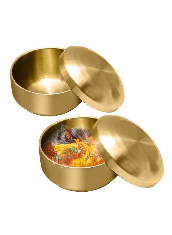 Stainless Steel Rice Bowl with Lid, Set of 2, for Kitchen Restaurant, Double-walled Metal Bowls, Multi-Purpose Insulated Soup Bowls Snacks Bowls (Gold) - Image 1