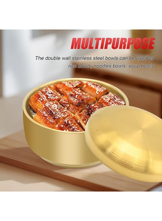 Stainless Steel Rice Bowl with Lid, Set of 2, for Kitchen Restaurant, Double-walled Metal Bowls, Multi-Purpose Insulated Soup Bowls Snacks Bowls (Gold) - Image 3