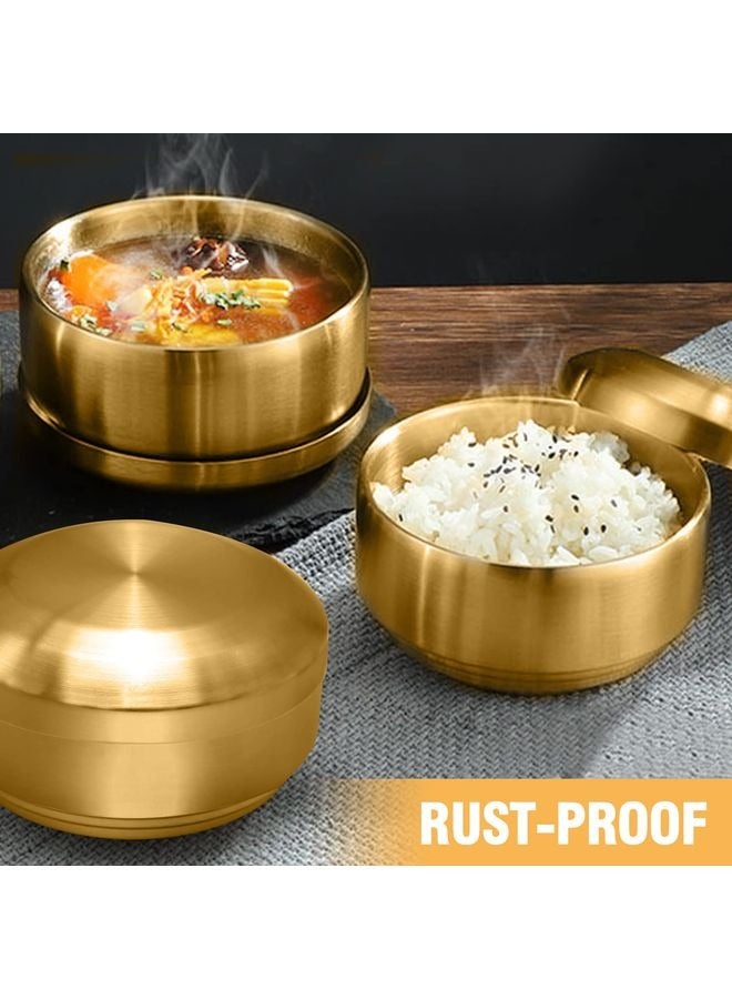 Stainless Steel Rice Bowl with Lid, Set of 2, for Kitchen Restaurant, Double-walled Metal Bowls, Multi-Purpose Insulated Soup Bowls Snacks Bowls (Gold) - Image 4